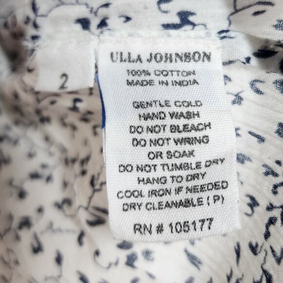 Ulla Johnson Alene One Shoulder Cotton Top Porcelain Floral Vine Puff Sleeve Bow - Picture 11 of 13